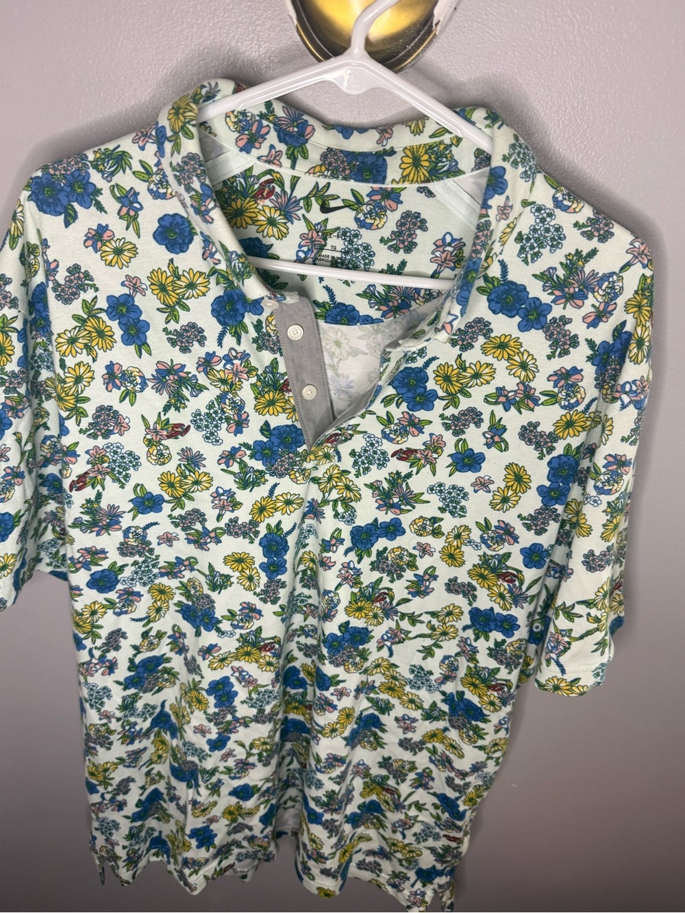 Nike Dri-Fit Men’s Floral Polo Shirt XL Short Sleeve Collared Button White - Picture 3 of 5